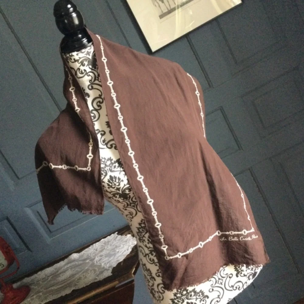 Vintage La Belle Creole - Paris Silk Scarf Horse bit design in a dk brown & gold - Picture 2 of 10